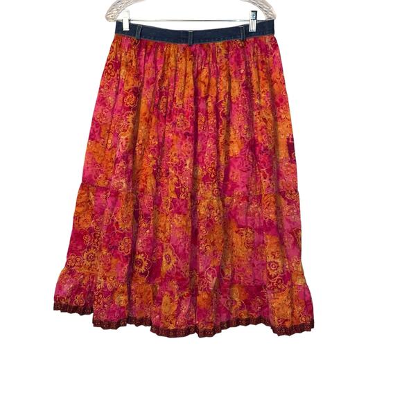 Vintage India Cotton Tiered Broomstick Boho Gypsy Batik Maxi Circle Skirt - Picture 5 of 9